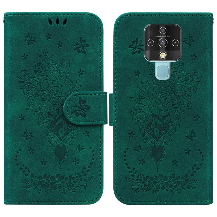 For Tecno Camon 16 Butterfly Rose Embossed Leather Phone Case