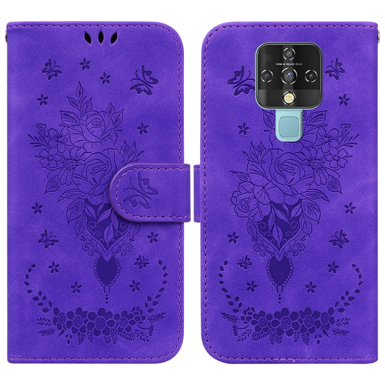 For Tecno Camon 16 Butterfly Rose Embossed Leather Phone Case