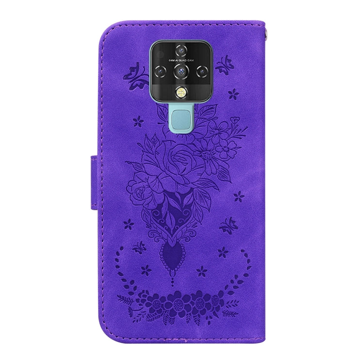 For Tecno Camon 16 Butterfly Rose Embossed Leather Phone Case