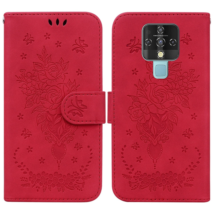 For Tecno Camon 16 Butterfly Rose Embossed Leather Phone Case