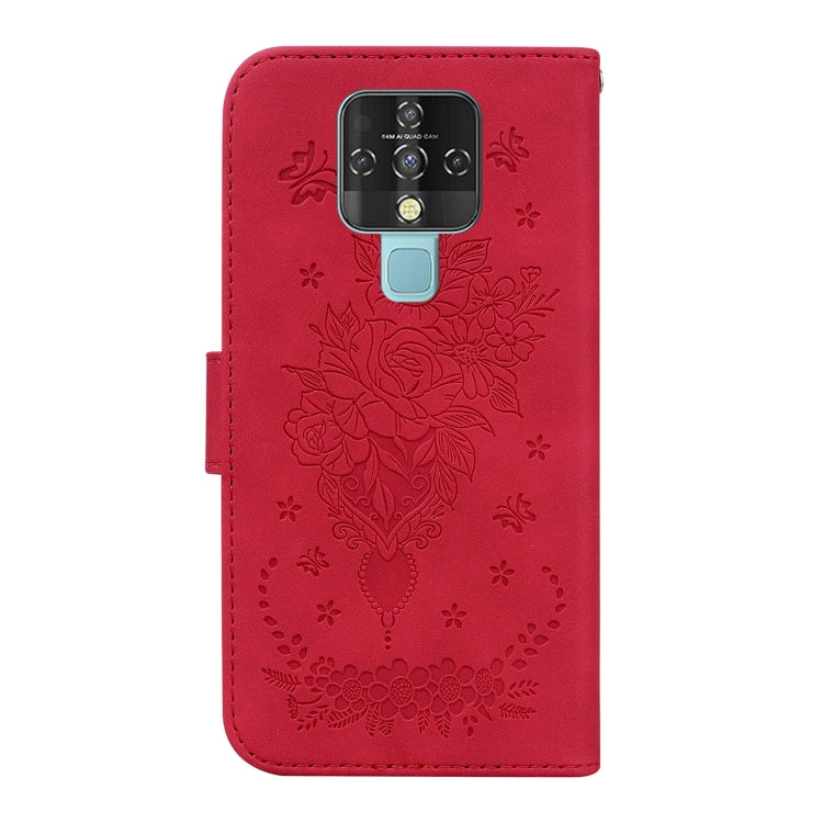 For Tecno Camon 16 Butterfly Rose Embossed Leather Phone Case