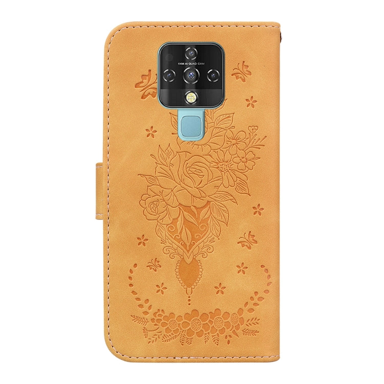 For Tecno Camon 16 Butterfly Rose Embossed Leather Phone Case