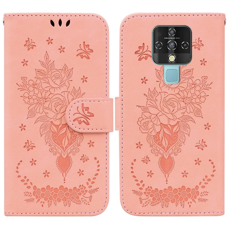 For Tecno Camon 16 Butterfly Rose Embossed Leather Phone Case