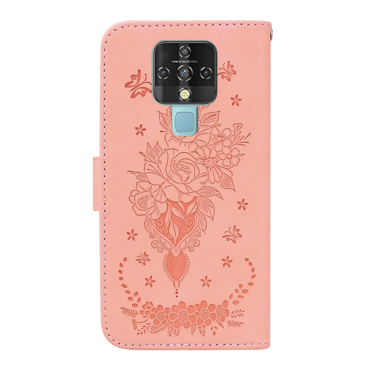 For Tecno Camon 16 Butterfly Rose Embossed Leather Phone Case