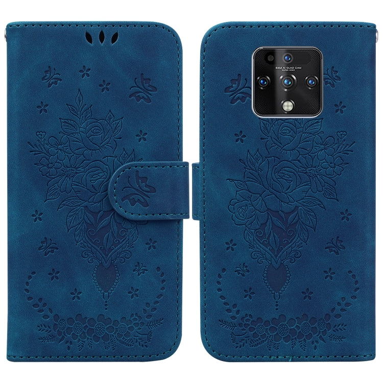 For Tecno Camon 16 Premier Butterfly Rose Embossed Leather Phone Case