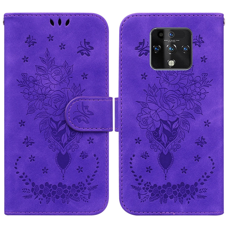 For Tecno Camon 16 Premier Butterfly Rose Embossed Leather Phone Case