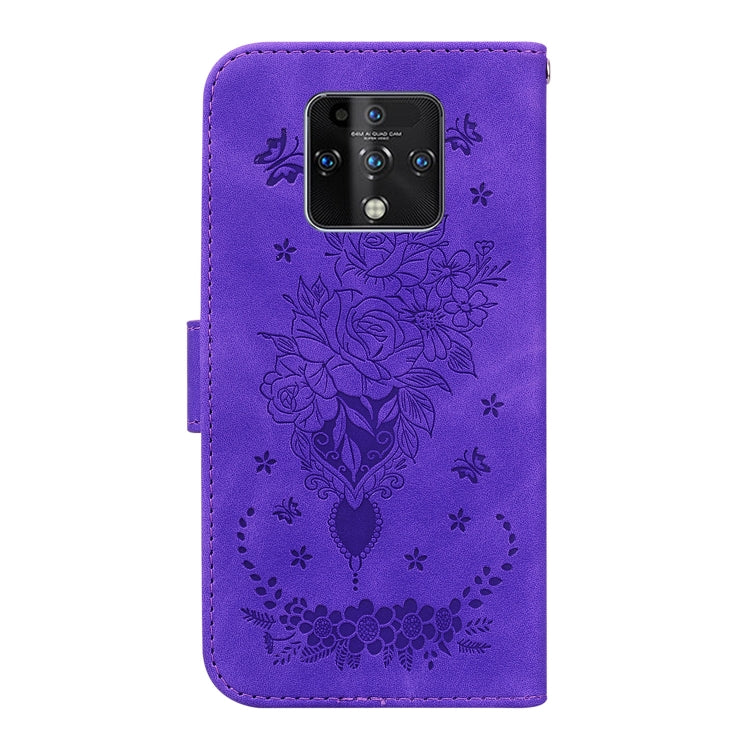 For Tecno Camon 16 Premier Butterfly Rose Embossed Leather Phone Case