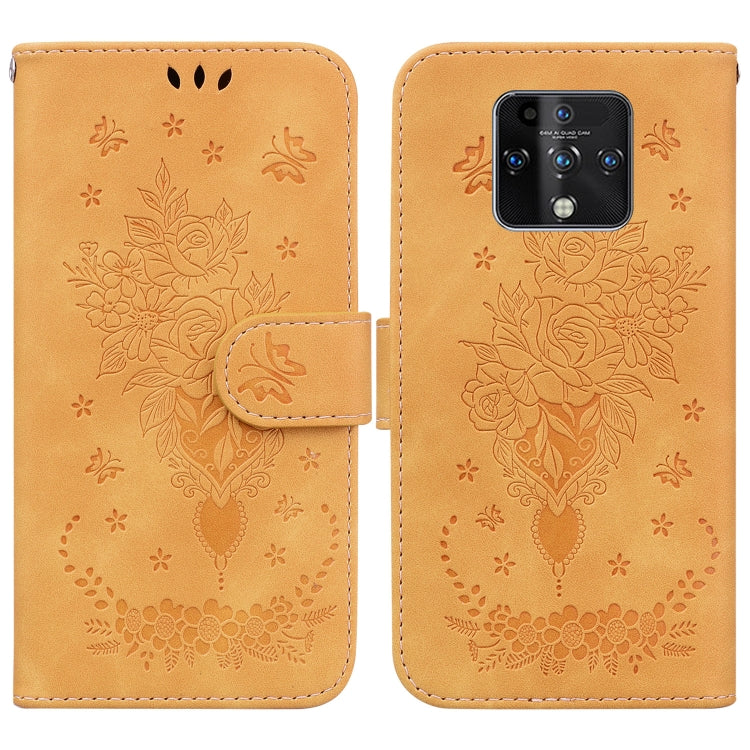 For Tecno Camon 16 Premier Butterfly Rose Embossed Leather Phone Case