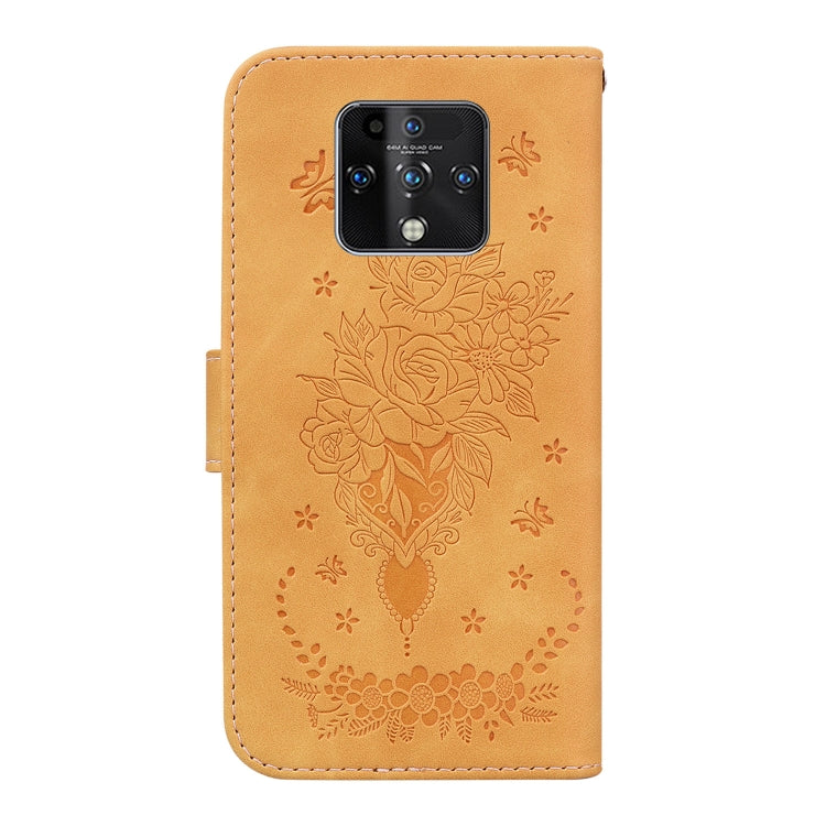 For Tecno Camon 16 Premier Butterfly Rose Embossed Leather Phone Case