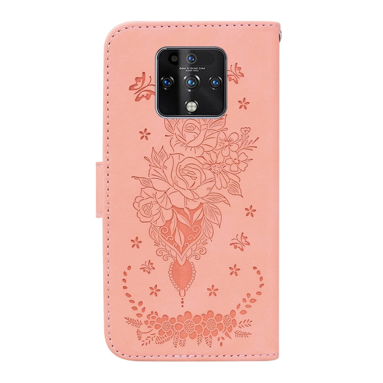 For Tecno Camon 16 Premier Butterfly Rose Embossed Leather Phone Case