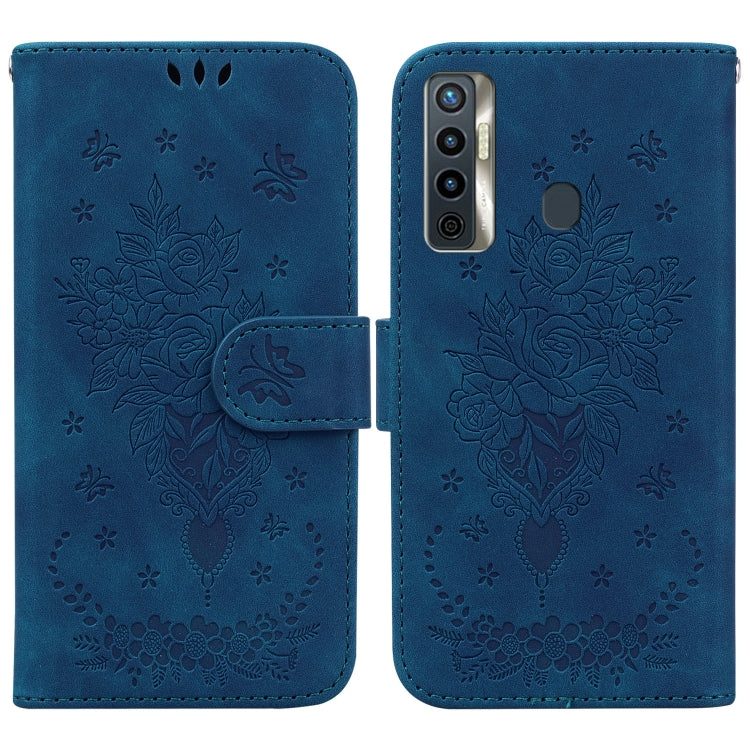 For Tecno Camon 17 Butterfly Rose Embossed Leather Phone Case