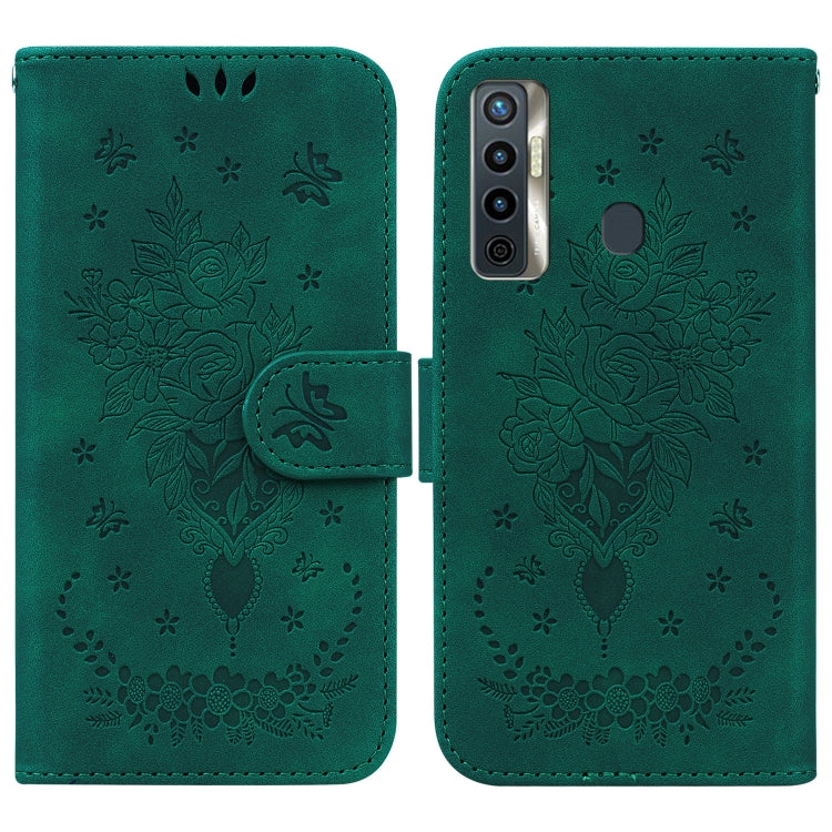 For Tecno Camon 17 Butterfly Rose Embossed Leather Phone Case