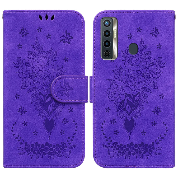 For Tecno Camon 17 Butterfly Rose Embossed Leather Phone Case