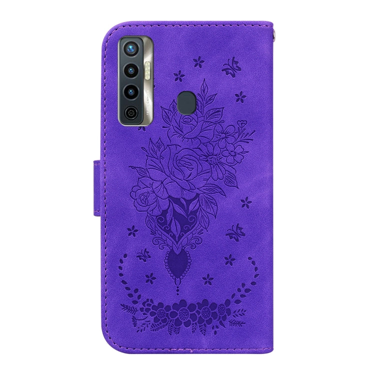 For Tecno Camon 17 Butterfly Rose Embossed Leather Phone Case