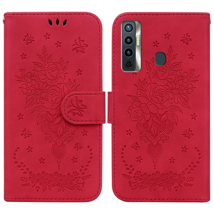 For Tecno Camon 17 Butterfly Rose Embossed Leather Phone Case