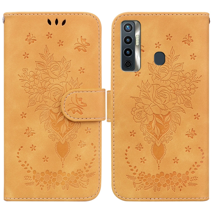 For Tecno Camon 17 Butterfly Rose Embossed Leather Phone Case