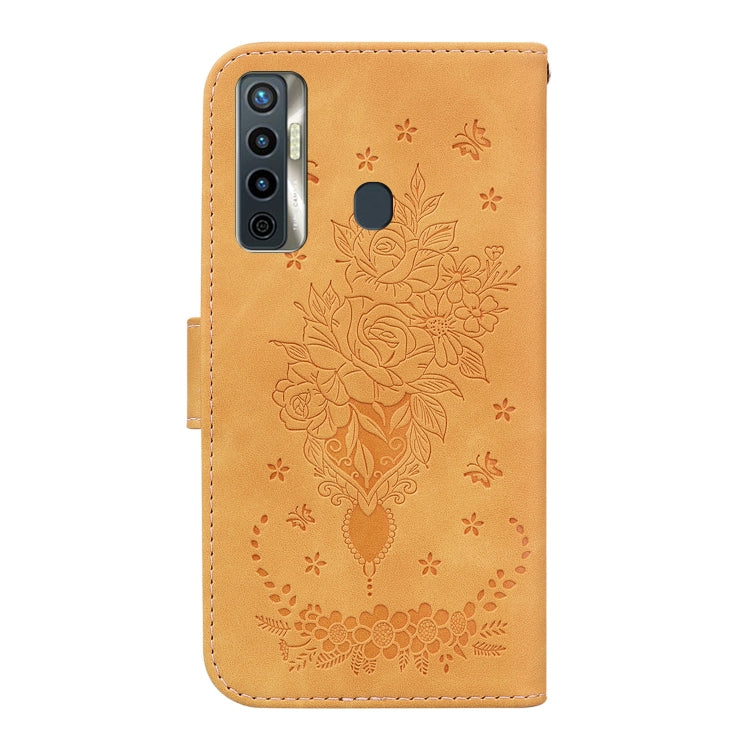 For Tecno Camon 17 Butterfly Rose Embossed Leather Phone Case