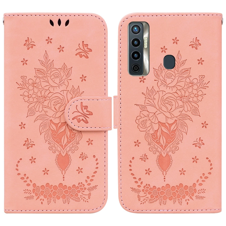 For Tecno Camon 17 Butterfly Rose Embossed Leather Phone Case