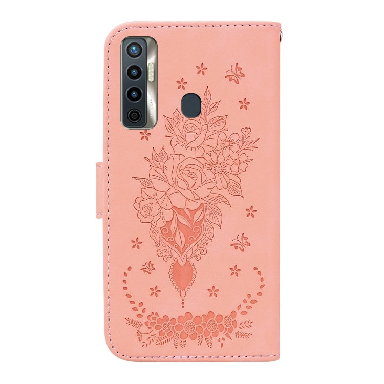 For Tecno Camon 17 Butterfly Rose Embossed Leather Phone Case