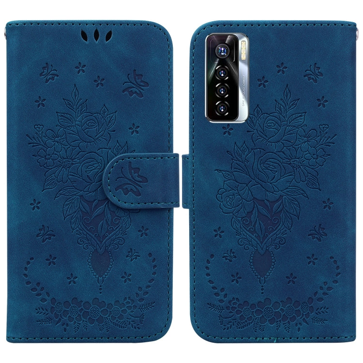 For Tecno Camon 17 Pro Butterfly Rose Embossed Leather Phone Case