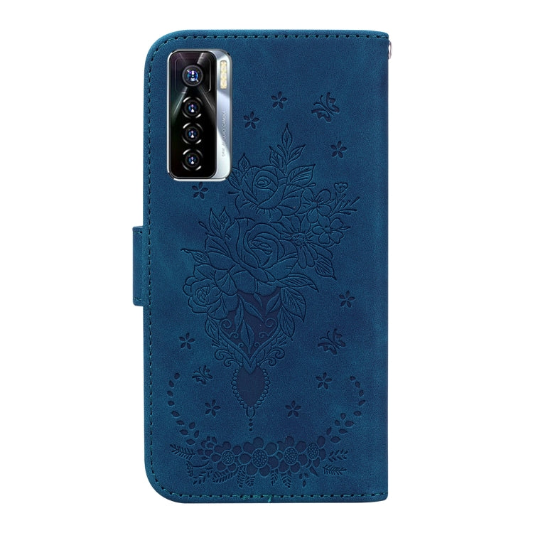 For Tecno Camon 17 Pro Butterfly Rose Embossed Leather Phone Case