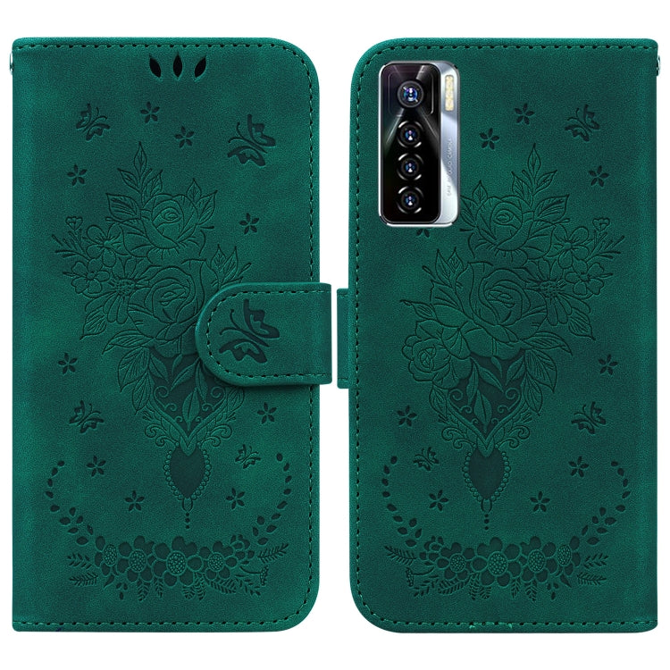 For Tecno Camon 17 Pro Butterfly Rose Embossed Leather Phone Case