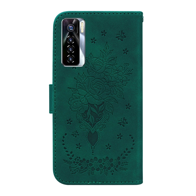 For Tecno Camon 17 Pro Butterfly Rose Embossed Leather Phone Case