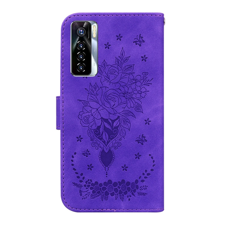 For Tecno Camon 17 Pro Butterfly Rose Embossed Leather Phone Case