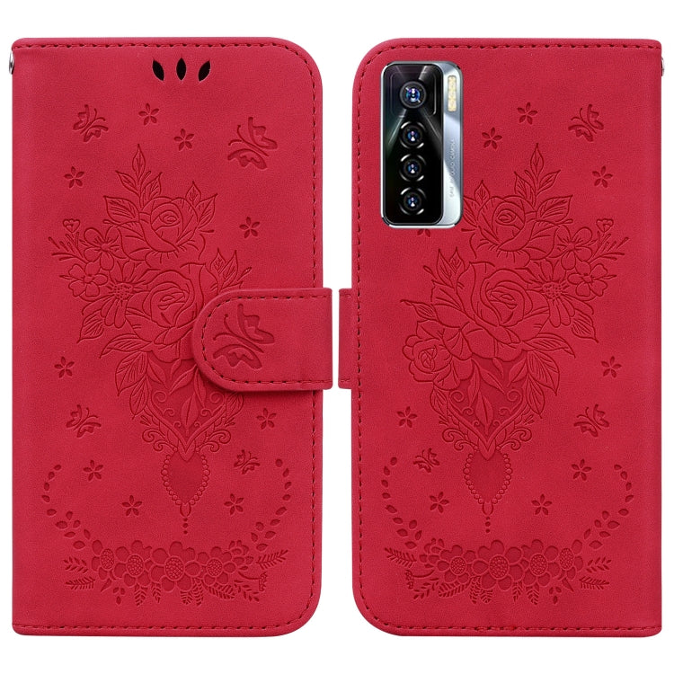For Tecno Camon 17 Pro Butterfly Rose Embossed Leather Phone Case