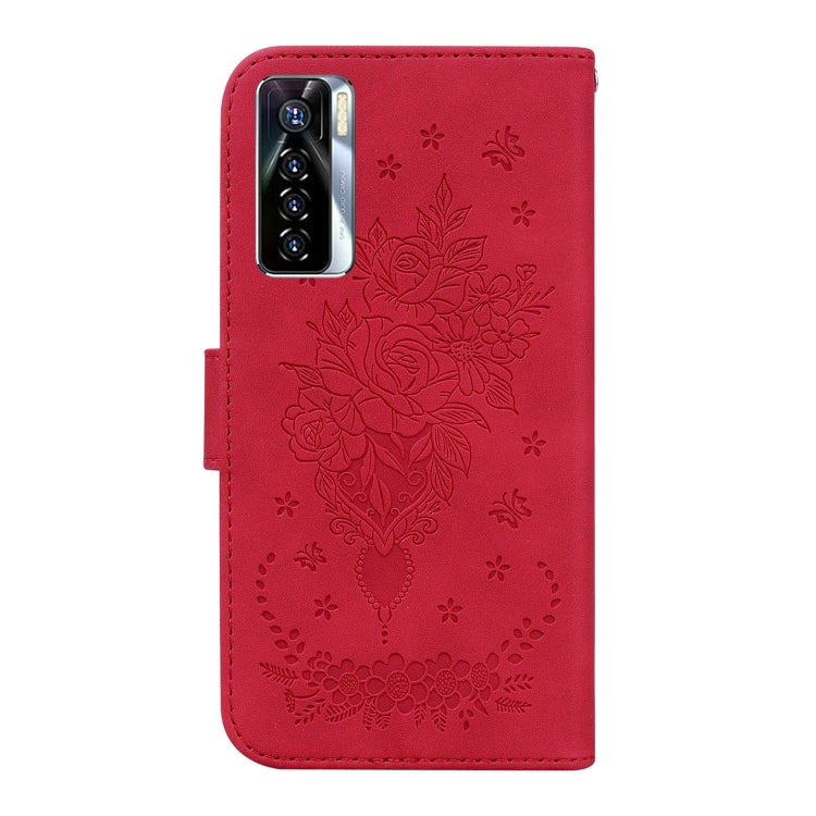 For Tecno Camon 17 Pro Butterfly Rose Embossed Leather Phone Case