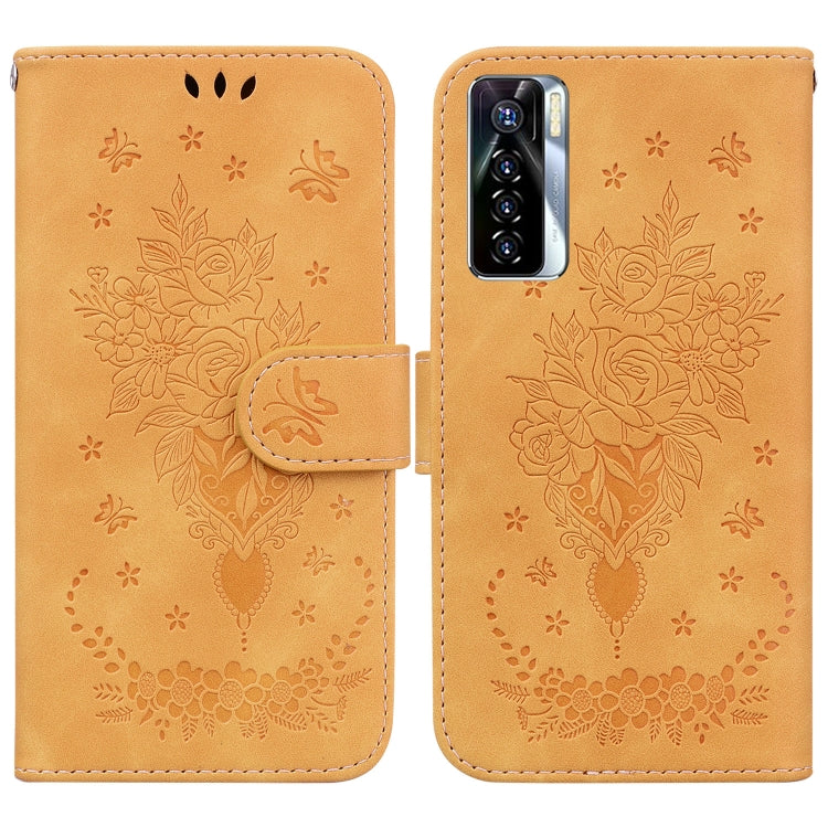 For Tecno Camon 17 Pro Butterfly Rose Embossed Leather Phone Case