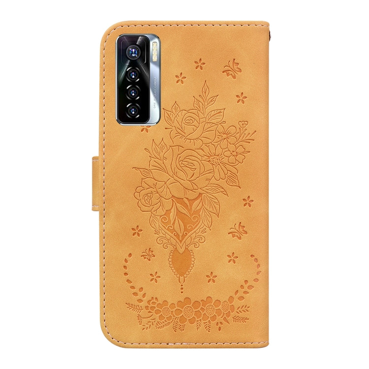 For Tecno Camon 17 Pro Butterfly Rose Embossed Leather Phone Case