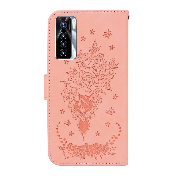 For Tecno Camon 17 Pro Butterfly Rose Embossed Leather Phone Case