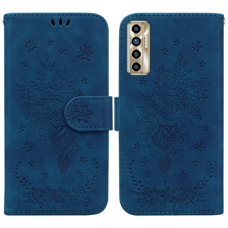 For Tecno Camon 17P Butterfly Rose Embossed Leather Phone Case