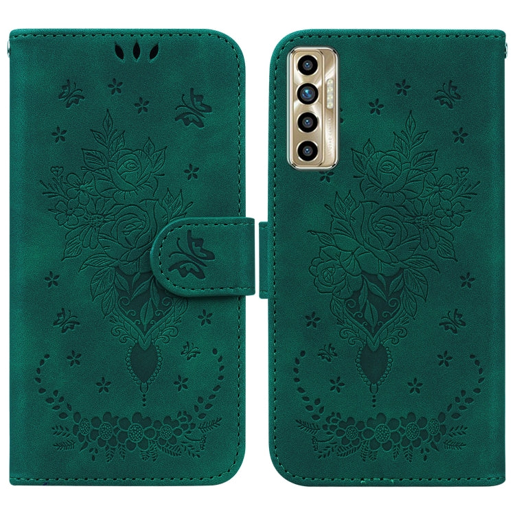For Tecno Camon 17P Butterfly Rose Embossed Leather Phone Case