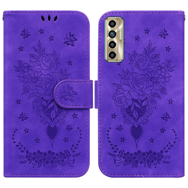 For Tecno Camon 17P Butterfly Rose Embossed Leather Phone Case