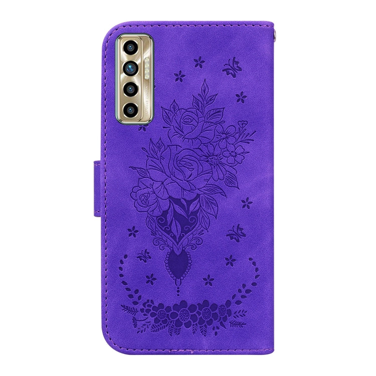 For Tecno Camon 17P Butterfly Rose Embossed Leather Phone Case