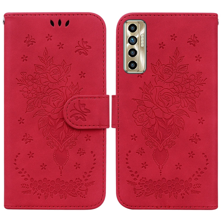 For Tecno Camon 17P Butterfly Rose Embossed Leather Phone Case