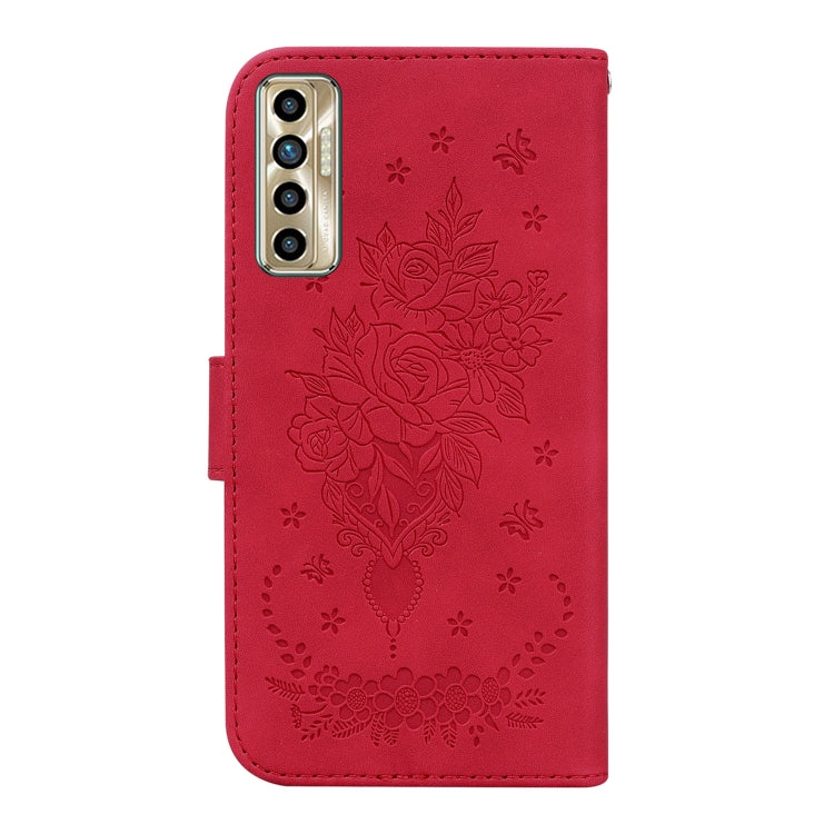 For Tecno Camon 17P Butterfly Rose Embossed Leather Phone Case