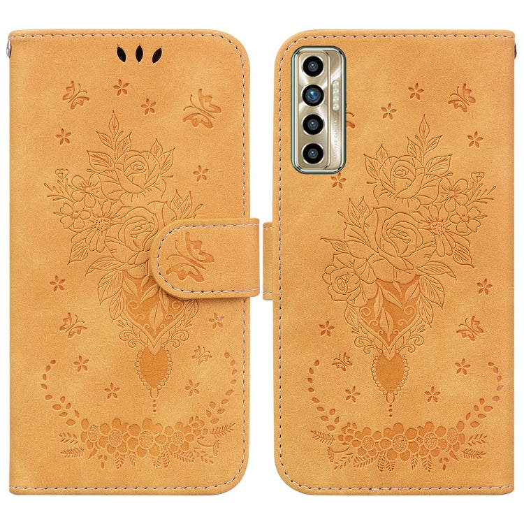 For Tecno Camon 17P Butterfly Rose Embossed Leather Phone Case