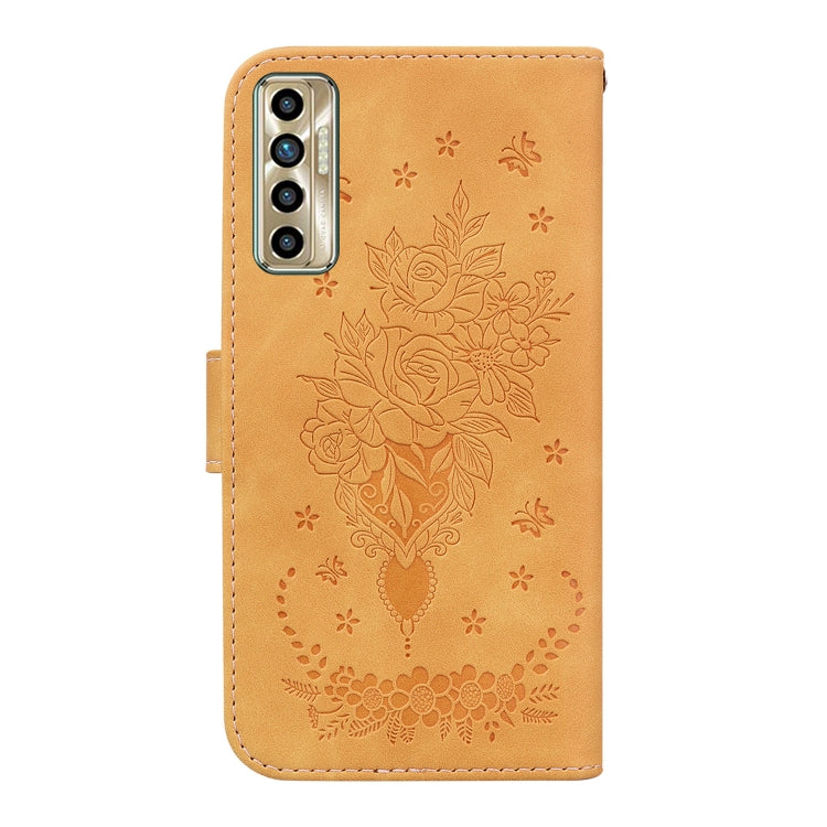 For Tecno Camon 17P Butterfly Rose Embossed Leather Phone Case