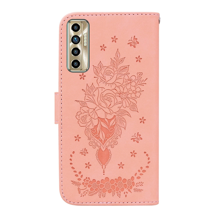 For Tecno Camon 17P Butterfly Rose Embossed Leather Phone Case