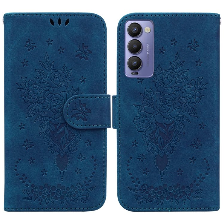 For Tecno Camon 18P Butterfly Rose Embossed Leather Phone Case