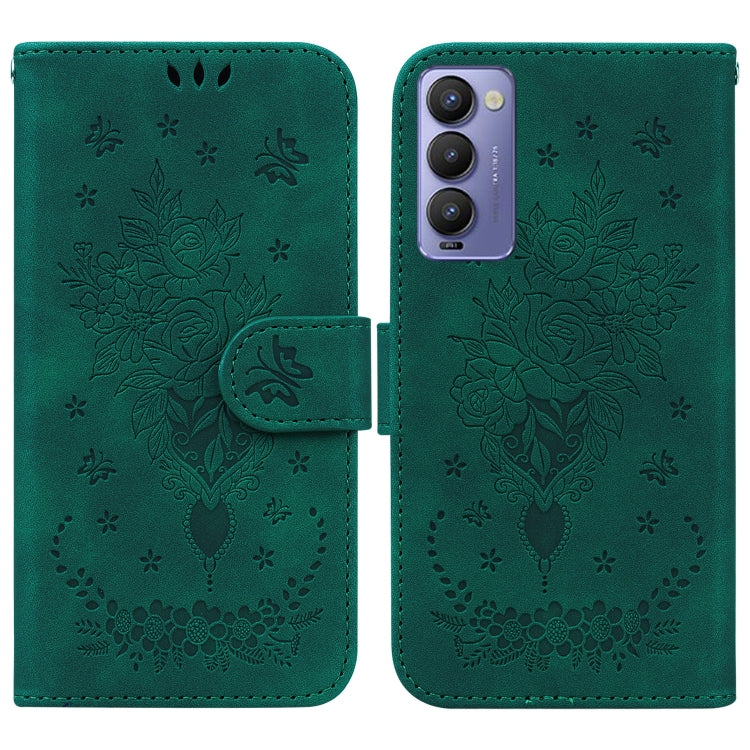 For Tecno Camon 18P Butterfly Rose Embossed Leather Phone Case