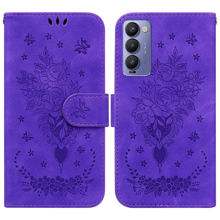 For Tecno Camon 18P Butterfly Rose Embossed Leather Phone Case
