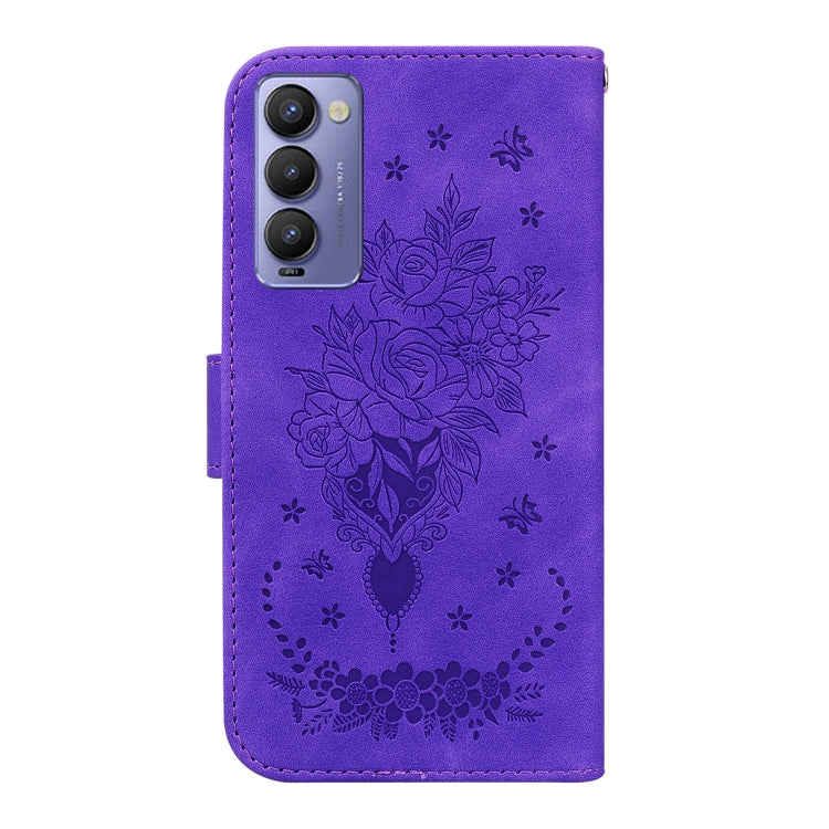 For Tecno Camon 18P Butterfly Rose Embossed Leather Phone Case