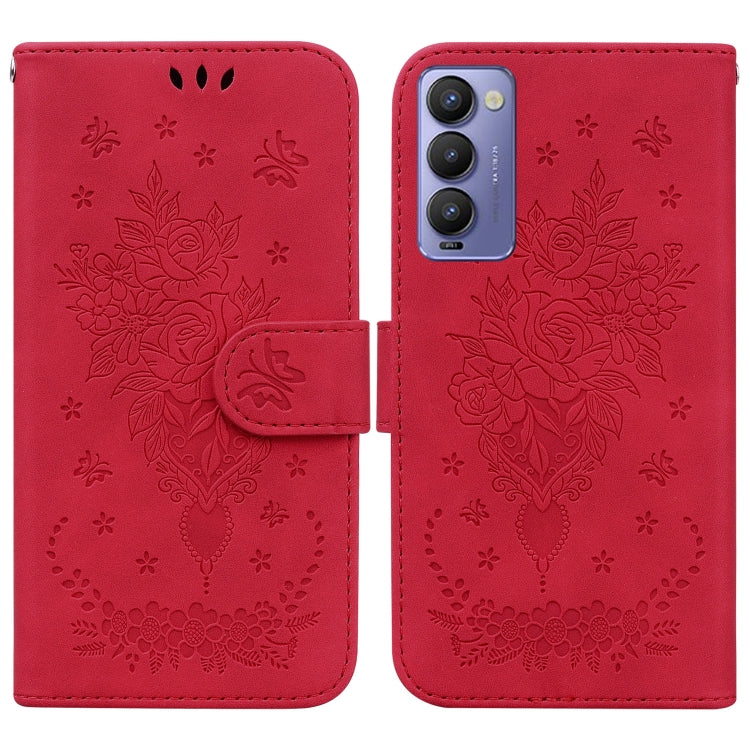 For Tecno Camon 18P Butterfly Rose Embossed Leather Phone Case