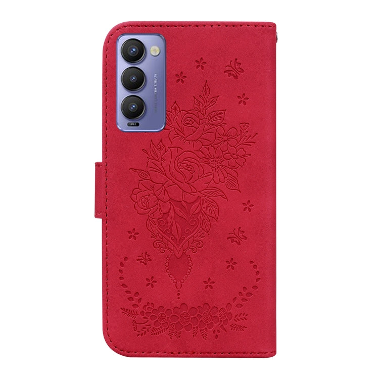 For Tecno Camon 18P Butterfly Rose Embossed Leather Phone Case