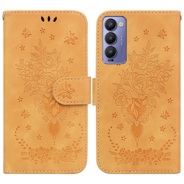 For Tecno Camon 18P Butterfly Rose Embossed Leather Phone Case