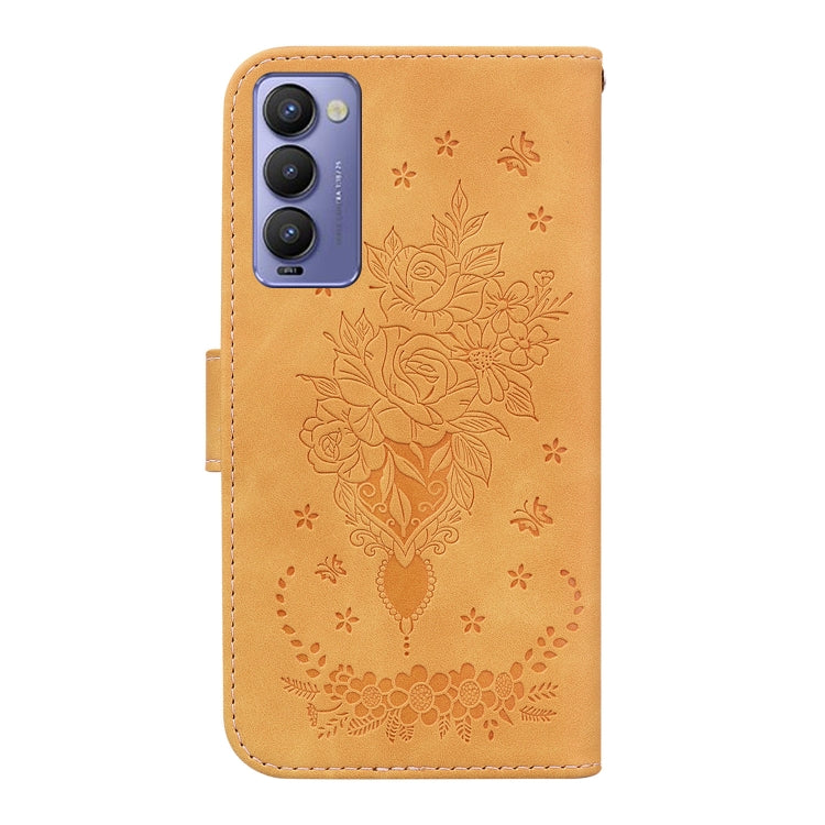 For Tecno Camon 18P Butterfly Rose Embossed Leather Phone Case